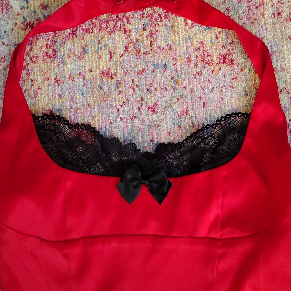 Dollskill Current Mood Red Halter Top with Black Lace - Picture 2 of 5